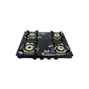 LIVFLAME 4 Burner Popular Cute Toughened Glass Black Manual Gas Stove