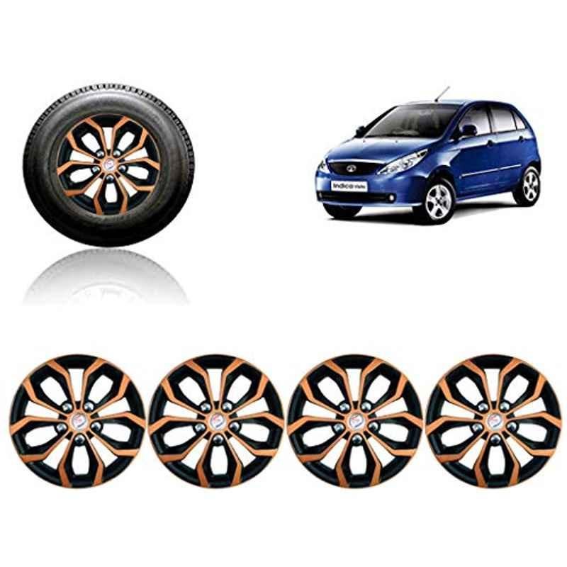 Auto Pearl 4 Pcs 14 inch ABS Black & Copper Press Fitting Wheel Cover Set for TATA Indica Vista