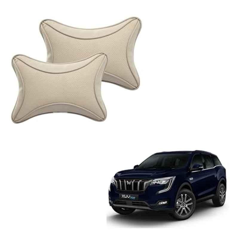 Kozdiko 2 Pcs Memory Foam & Polyester Beige Dots Car Neck Rest Pillow Set for Mahindra Xuv 700, XNVJVHGJFH287