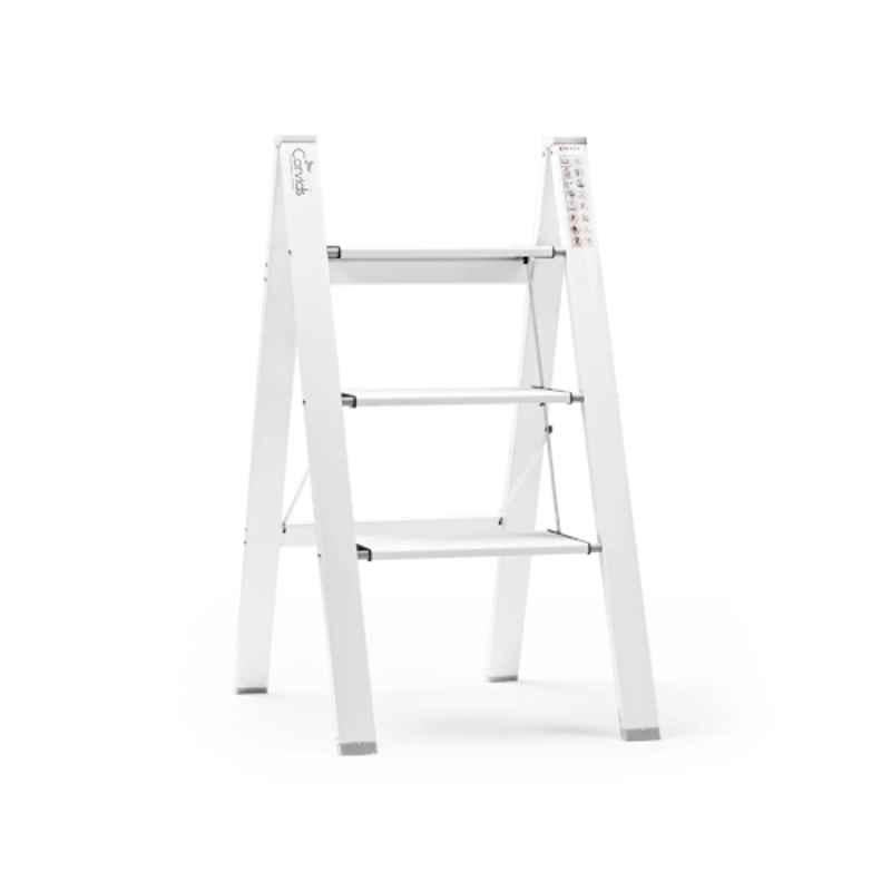 Corvids 150kg 3 Steps Aluminum White Foldable Ladder with Wide Anti-Slip Pedal, CASL-03W