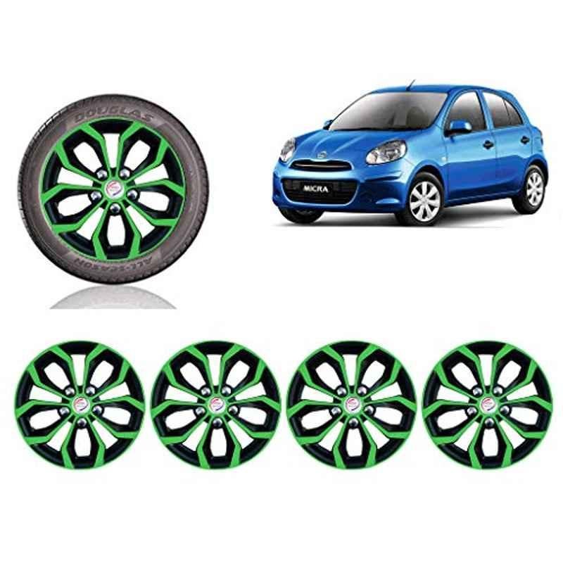 Auto Pearl 4 Pcs 14 inch Green & Black ABS Press Type Hubcap Wheel Cover Set with Retention Ring for Nissan MicraXEModel