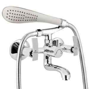 Cliquin Desire Rosy Brass Chrome Wall Mounted Wall Mixer with Telephonic Crutch Hand Shower & 1m Stainless Steel Shower Tube