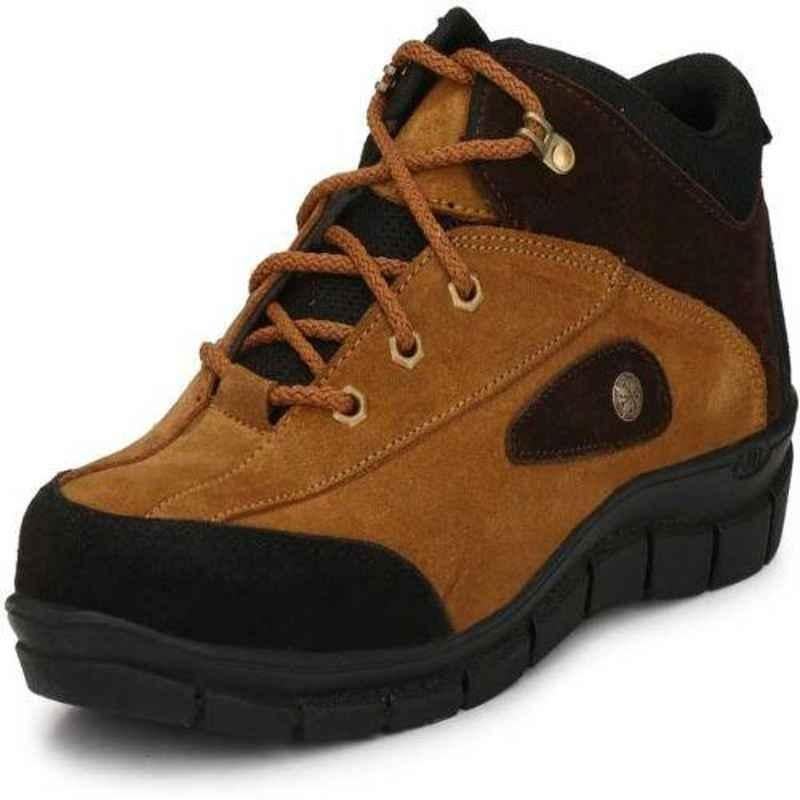 Wonker 6353 Synthetic Leather Steel Toe Brown Safety Shoes, Size: 7