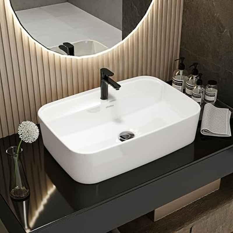 Plantex Titonic 24x15.5x6 inch Ceramic White Wash Basin for Bathroom, APS-1177