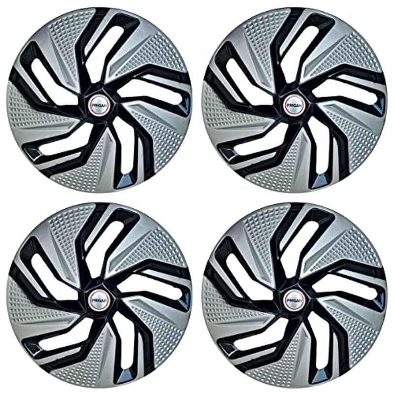 Prigan 4 Pcs 15 inch Polypropylene Silver & Black Universal Wheel Cover Set for All Cars, Blaze-Reverse-15