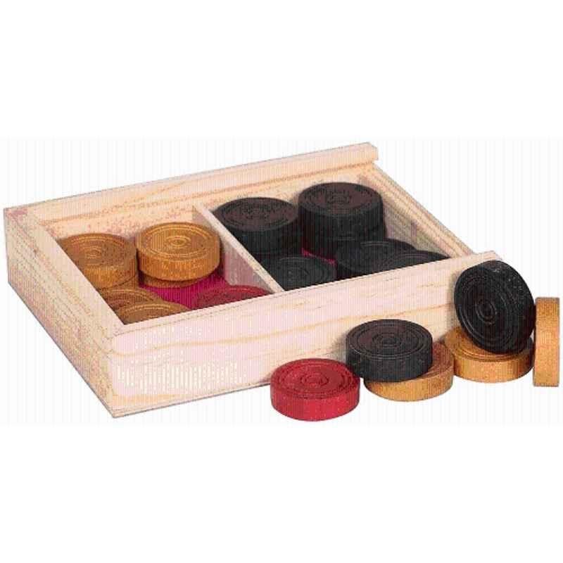 QUIT-X 3.18cm Beige & Black Wooden Highly Resistant Carrom Coin with Authentic Box (Pack of 24)