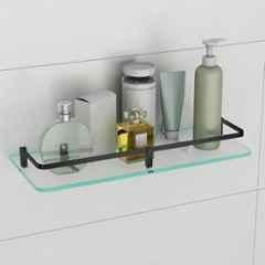 Plantex Shelf for Bathroom/Frosted Glass Shelf with Brass Railings and Brackets/Shelf for Bedroom/Living Room/Kitchen 15x6 inch, Black