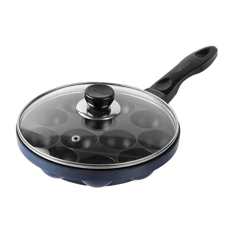 Vinod 12 Cavity Aluminium Blue Appam with Glass Lid, ZRPANWH