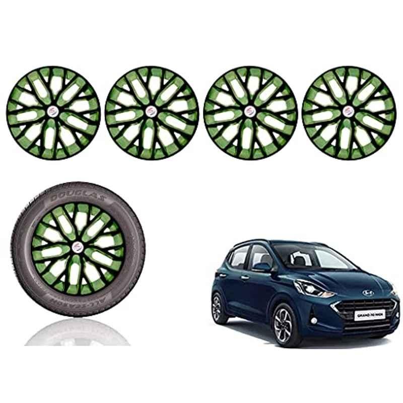 Auto Pearl 14 inch ABS Black & Green Press Type Car Hub Cap Wheel Cover for i10 Grand Nios