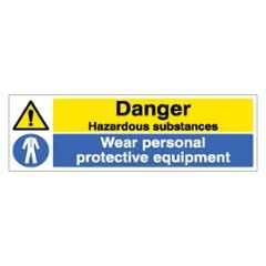 SUNSIGNS 450x150mm Vinyl & Acrylic Sandwich Danger Hazardous Substances Ware Personal Protective Equipment Signage, SN0142VNLM1HPIDAL