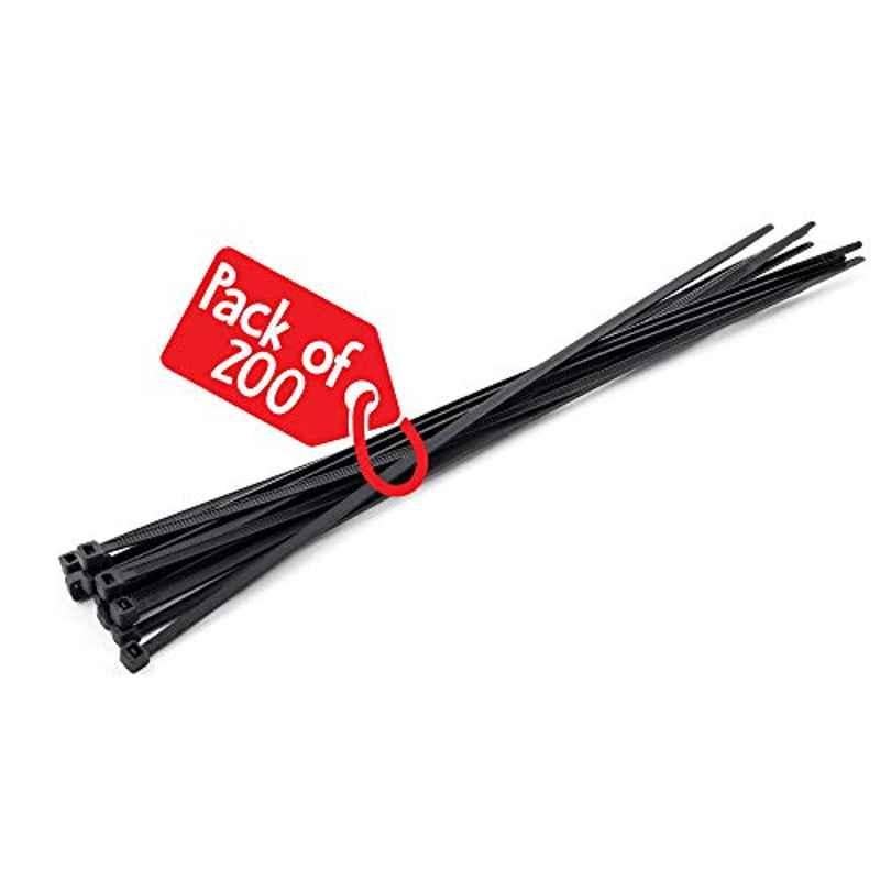 3.6mm 30cm Black Zip Cable Ties (Pack of 200)