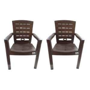 RW Rest Well Sultan 2 Pcs Brown Plastic Chair Set for Home, Office & Garden (Brown, Set of 2)