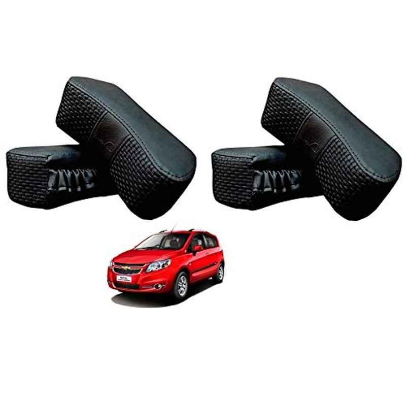 Kozdiko 4 Pcs CV Designer Black Leatherite Neck Rest Car Cushion Pillow Set for Chevrolet Sail Hatchback