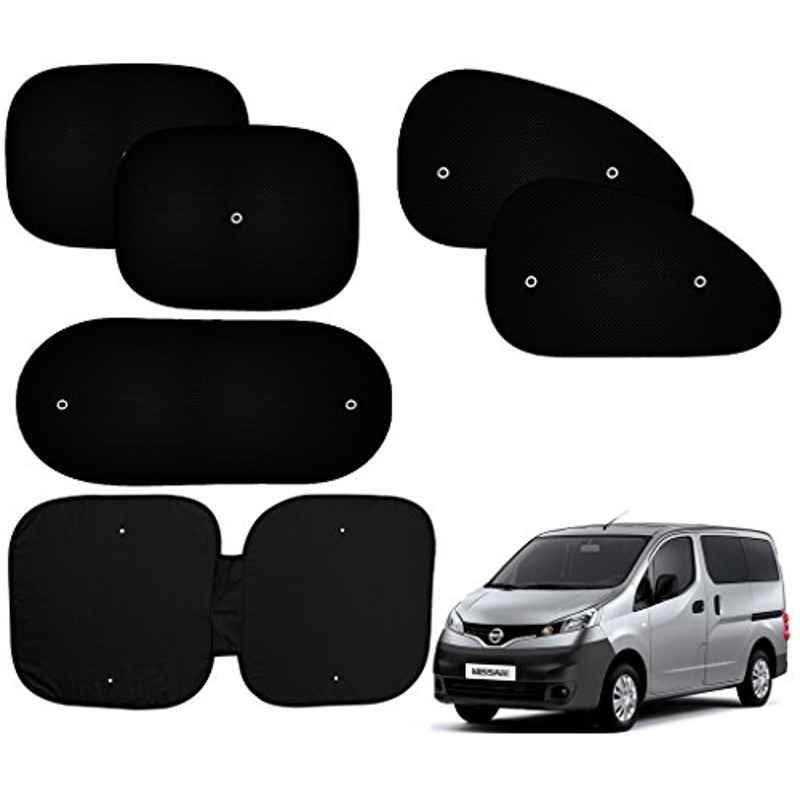 Auto Pearl 6 Pcs PVC & Mesh Black Window, Front & Rear Sun Shade Set for Nissan Evalia