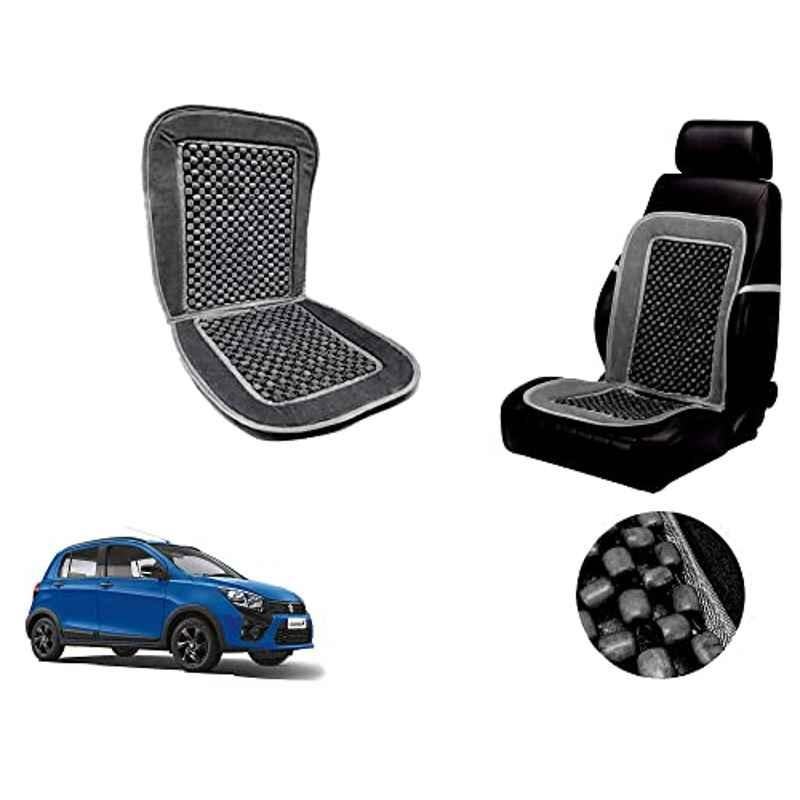 Auto Pearl PU, Velvet & Wooden Beads Grey Rectangular Seat Cushion for Maruti Suzuki CelerioX