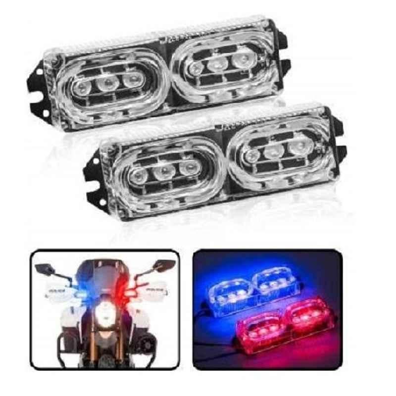 A4S 2 Pcs Red & Blue Police Flasher Light Set for Bikes, Cars & Scooty