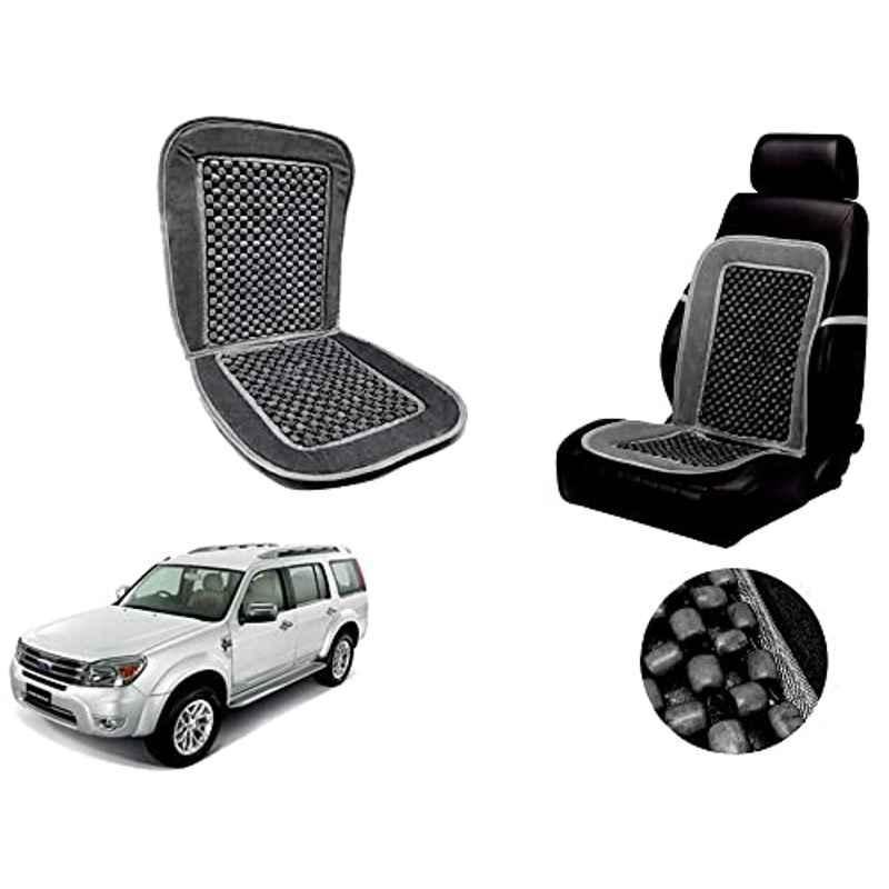 Auto Pearl PU, Velvet & Wooden Beads Grey Rectangular Seat Cushion for Ford Endeavour