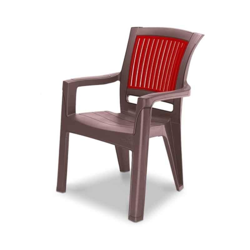 Maharaja Singham104 580x620x880mm Plastic Brown & Red Armrest Chair for Home & Office