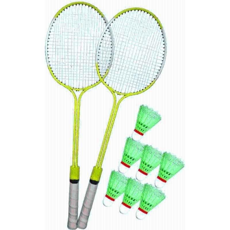 STYRKR 2 Pcs Iron Multicolour Badminton Racquet Kit with 7 Pcs Shuttlecocks