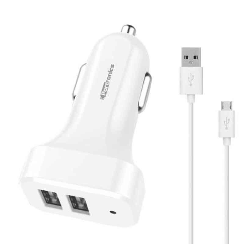 Portronics Car Power 2P White 2.1A Car Charger with Dual USB Port, POR-152 (Pack of 5)