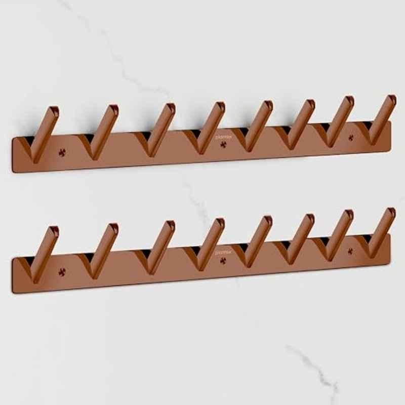 Plantex Wall Hooks for Hanging Cloth/Stainless Steel Towel Hangers/Bathroom Robe Hooks/Door Hangers/Square Wall Hook/Hook Rail for Hanging Keys 8 Hooks (Pack of 2), PVD Rose Gold