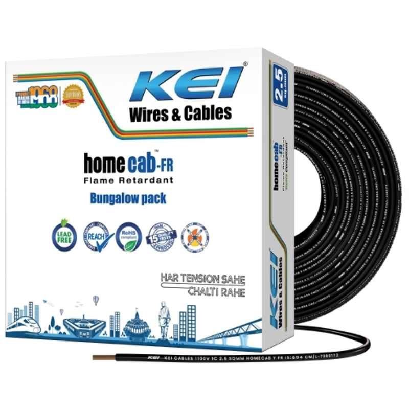 KEI Homecab 2.5 Sqmm 1 Core 99.97% Pure Copper Conductor FR PVC Insulated Cable for Domestic & Commercial Electrical Wiring (Black, 180 Meters)