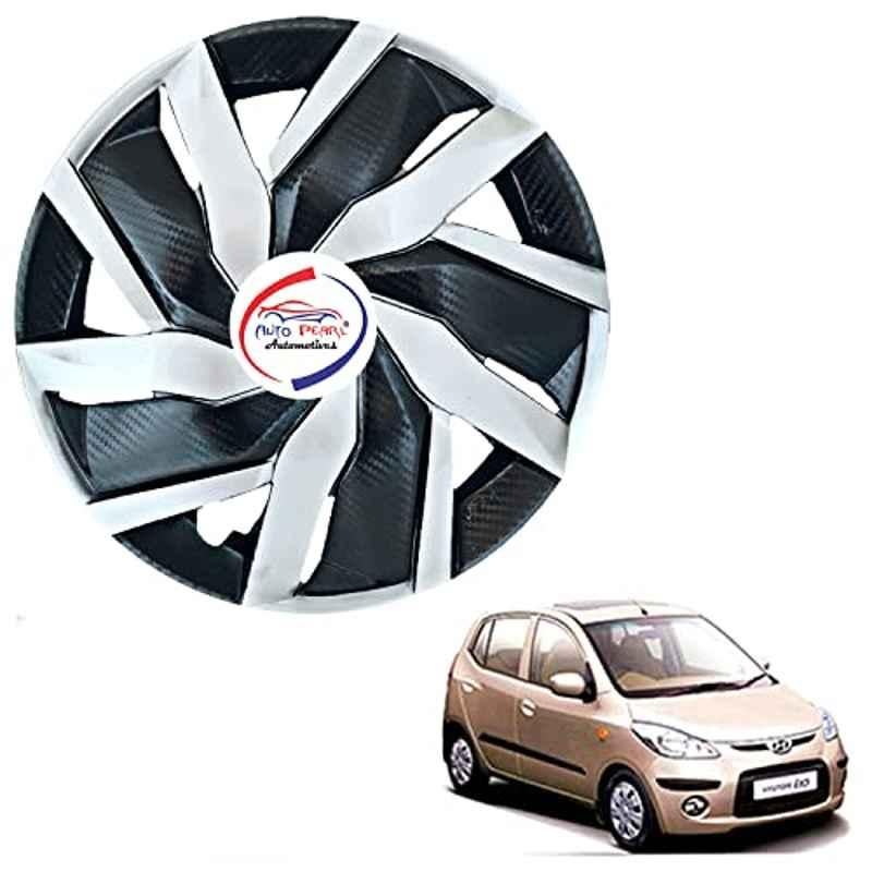 Auto Pearl 4 Pcs 13 inch ABS Black & Silver EGBL09 Hubcap Wheel Cover Set with Retention Ring for Hyundai I10 Type 1