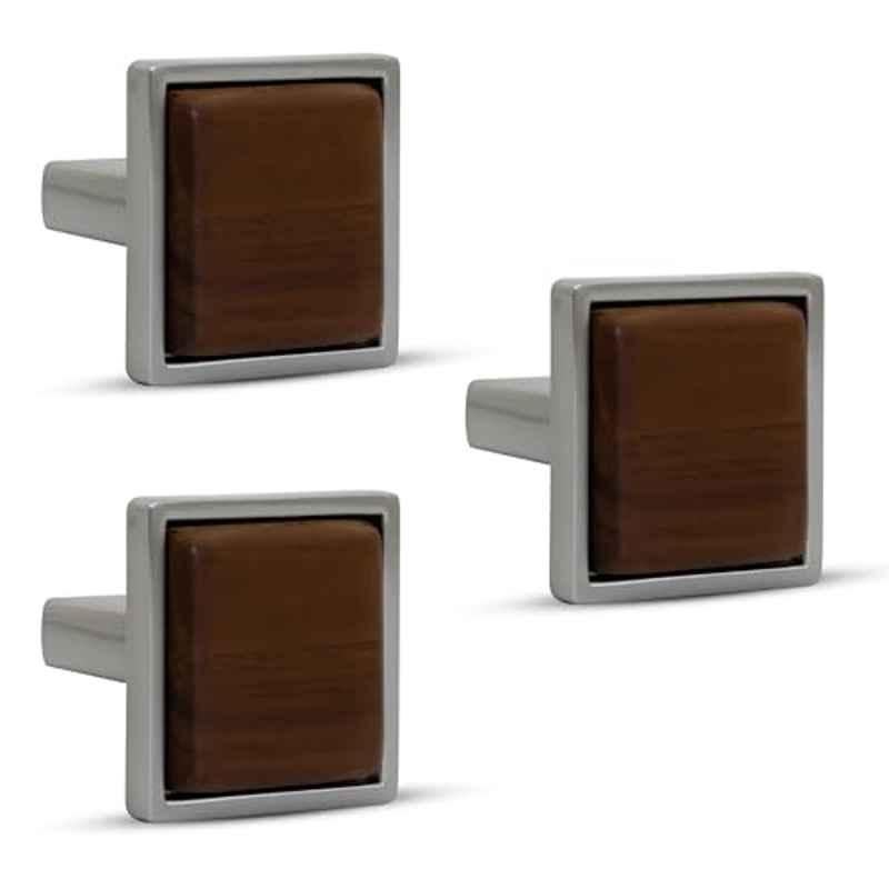 Plantex Knobs for Drawer/Square Drawer Knobs/Knobs for Cabinets/Pull-Push Knobs for Kitchen/Bedroom Drawer (Pack of 3) Small, Satin & Wood