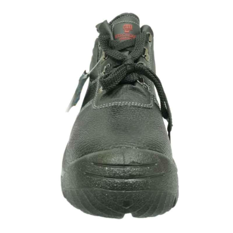 Strong Arm Leather Iron Toe Black & Grey Safety Shoes, QA71, Size: 43