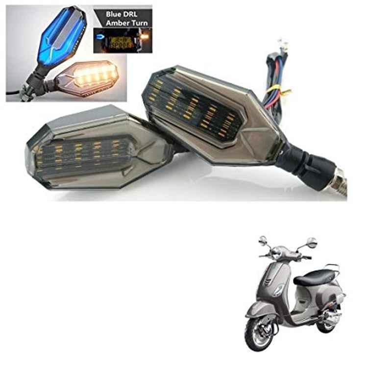 Kozdiko 4 Pcs Plastic Front & Rear U Shape Dual Color DRL LED BIke Indicator Set for Vespa VXL 150