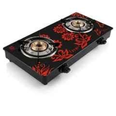 Fogger Nano 2 Burner Black & Red Toughened Glass Top Manual Ignition Gas Stove with 2 Years Warranty, Smart-0100