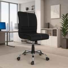 Newturn Maxson Leather Black Medium Back Armless Ergonomic Revolving Chair
