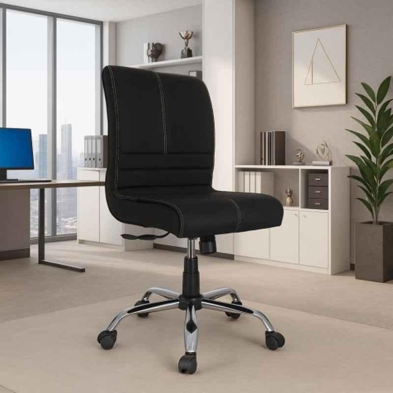 Newturn Maxson Leather Black Medium Back Armless Ergonomic Revolving Chair