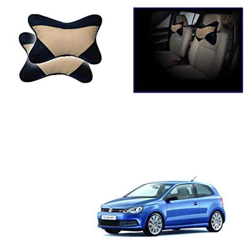 Kozdiko 2 Pcs Beige & Black Car Neck Rest Cushion Pillow Set for Volkswagen Polo GT