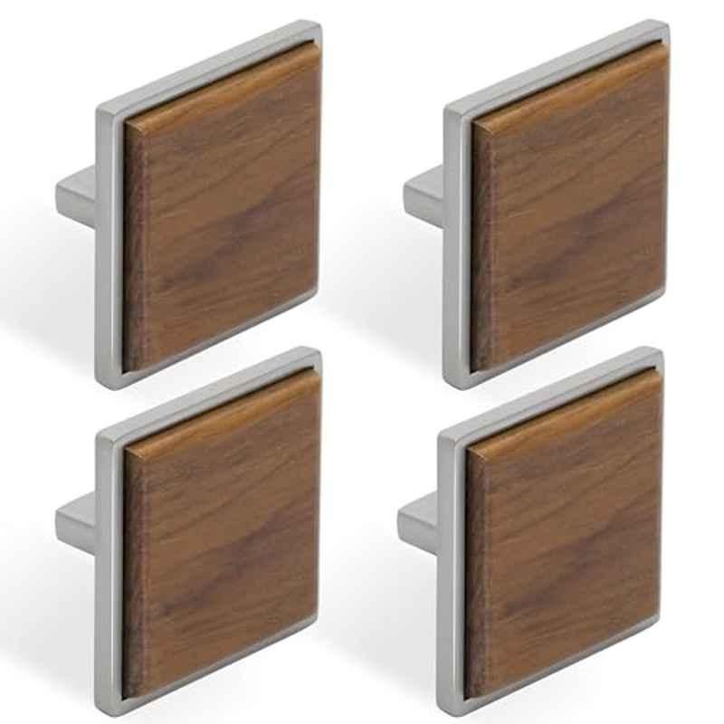 Plantex Knobs for Drawer/Square Drawer Knobs/Knobs for Cabinets/Pull-Push Knobs for Kitchen/Bedroom Drawer (Pack of 4) Big, Satin & Wood