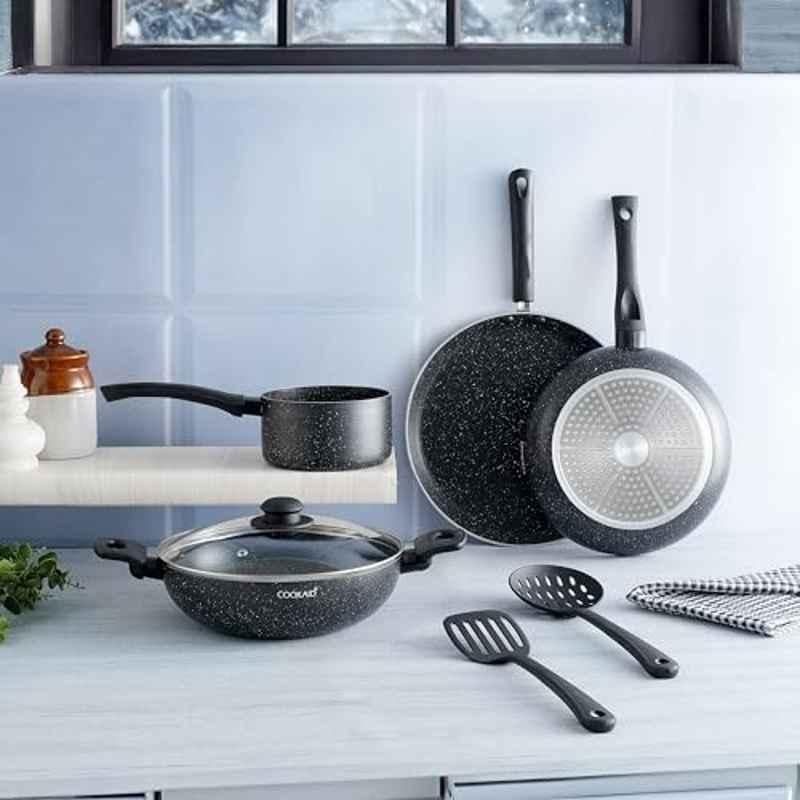 Cookaid 7 Pcs Aluminium Cream Cook & Serve Non Stick PTFE Coated Cookware Set, CKD-NS-CW7-22