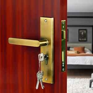 Voltizi 8 inch Stainless Steel Matt Antique Brass Finish Cylindrical Plate Mortise Door Lock Handle Set, MG304