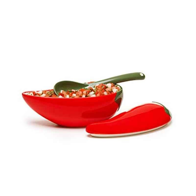 Progressive Prepworks 1.5 Cups Ceramic Red Salsa Bowl with Spoon Set, SWSB-3