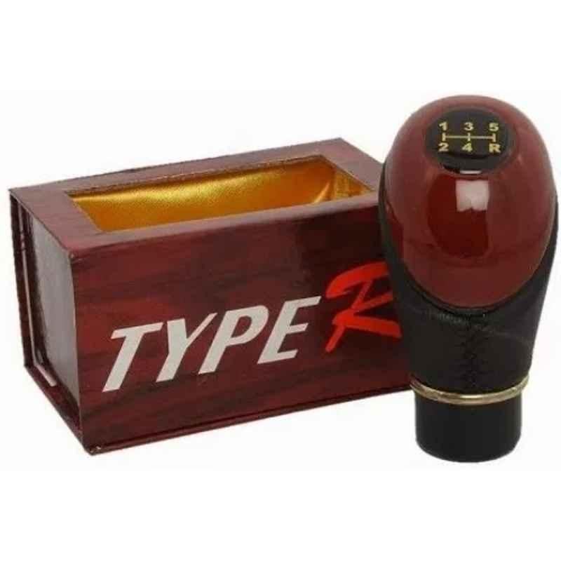 Oscar Type R Brown & Black Leather Plastic Gear Knob Handle for Car
