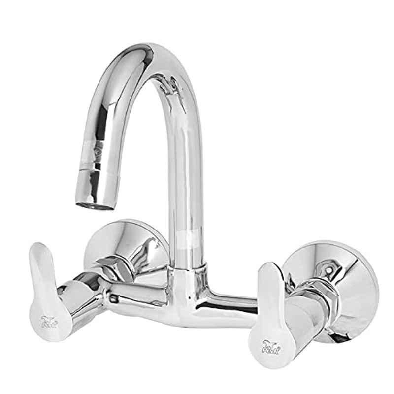 Perk Brass Silver Lever Sink Mixer with Swinging Spout & Flanges, PR-218
