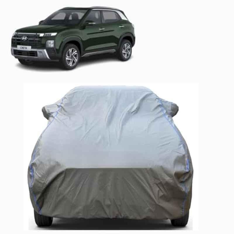 Aarex Auto Polyester Grey 100% Waterproof Car Body Cover with Mirror Pocket, All-Weather Protection, UV Resistant & Scratch-Proof for Hyundai Creta