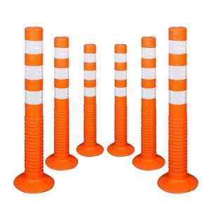 Kunplast 750mm Polymer Orange Flexible Plastic Spring Post Barrier with 3 White Reflective Tapes, SP-1 (Pack of 6)