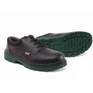Jama Phoenix Genuine Leather Double Density PU Low Ankle Barton Print Black Safety Shoes, JS-076, Size: 8