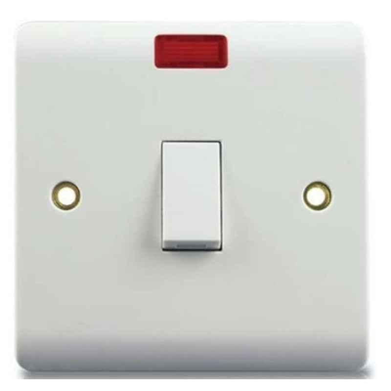 Micron 20A 1 Gang Bakelite White DP Switch with Neon, MME0224