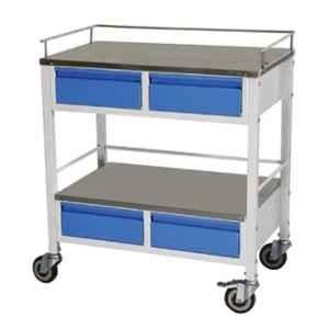 Yes Kay Mild Steel Powder Coated 2 Shelves Medicine Trolley with Stainless Steel Top & 4 Drawers