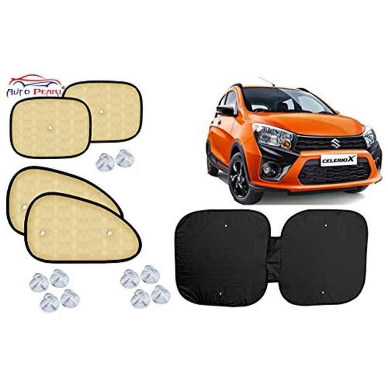 Auto Pearl 5 Pcs PVC & Mesh Beige Window & Front Sun Shade Set for Maruti Suzuki Celerio X