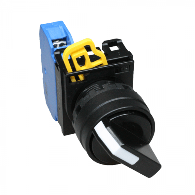 Idec 22mm 90 deg 2-Position Spring Return from Right Selector Switch, YW1S-21E20