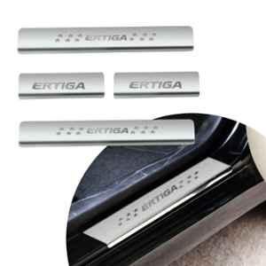 SureStrive 4 Pcs Stainless Steel Silver Footstep Sill Plate Set without LED for Maruti Suzuki Ertiga 2018 Type-3