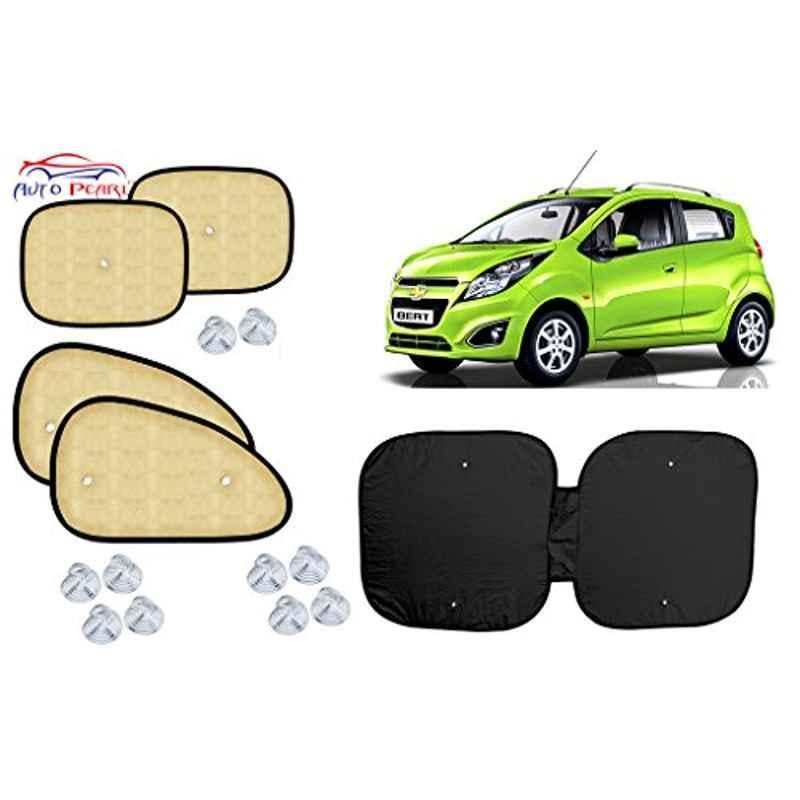 Auto Pearl 5 Pcs PVC & Mesh Beige Window & Front Sun Shade Set for Chevrolet Beat Type 2