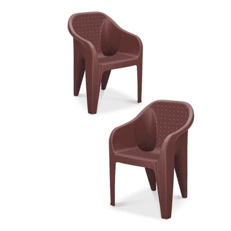 Maharaja Sigma 560x580x760mm Plastic Brown Armrest Chair for Home, Cafe, Garden & Restaurant (Pack of 2)